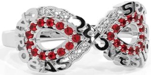 Ruby White Gold Celtic Infinity Irish "Love, Loyalty, & Friendship" Ring