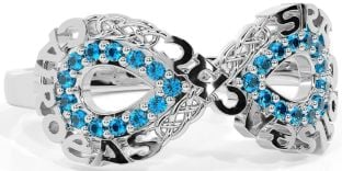 Topaz White Gold Celtic Infinity Irish "Love, Loyalty, & Friendship" Ring