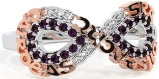 Aquamarine White Rose Gold Celtic Infinity Irish "Love, Loyalty, & Friendship" Ring