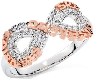 Diamond White Rose Gold Celtic Infinity Irish "Love, Loyalty, & Friendship" Ring