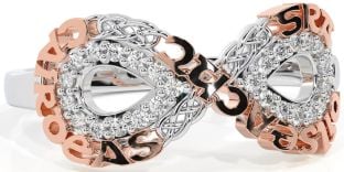 Diamond White Rose Gold Celtic Infinity Irish "Love, Loyalty, & Friendship" Ring