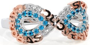 Topaz White Rose Gold Celtic Infinity Irish "Love, Loyalty, & Friendship" Ring