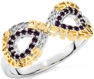 Alexandrite White Yellow Gold Celtic Infinity Irish "Love, Loyalty, & Friendship" Ring