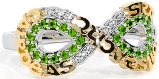 Peridot White Yellow Gold Celtic Infinity Irish "Love, Loyalty, & Friendship" Ring