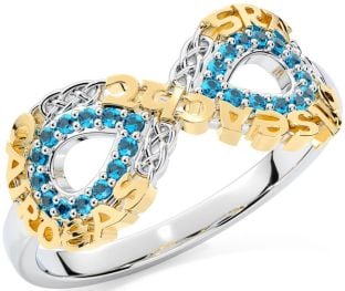Topaz White Yellow Gold Celtic Infinity Irish "Love, Loyalty, & Friendship" Ring