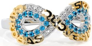 Topaz White Yellow Gold Celtic Infinity Irish "Love, Loyalty, & Friendship" Ring