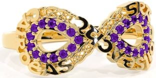 Amethyst Gold Celtic Infinity Irish "Love, Loyalty, & Friendship" Ring