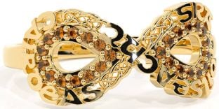 Citrine Gold Celtic Infinity Irish "Love, Loyalty, & Friendship" Ring