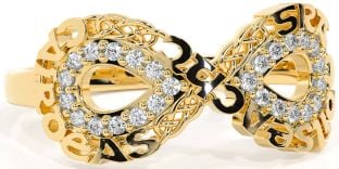 Diamond Gold Celtic Infinity Irish "Love, Loyalty, & Friendship" Ring