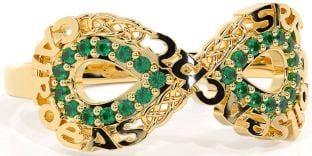 Emerald Gold Celtic Infinity Irish "Love, Loyalty, & Friendship" Ring