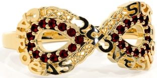 Garnet Gold Celtic Infinity Irish "Love, Loyalty, & Friendship" Ring