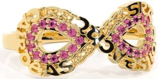 Pink Tourmaline Gold Celtic Infinity Irish "Love, Loyalty, & Friendship" Ring