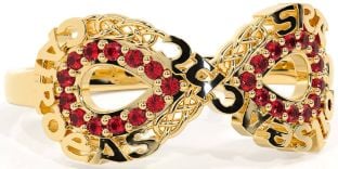 Ruby Gold Celtic Infinity Irish "Love, Loyalty, & Friendship" Ring