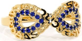 Sapphire Gold Celtic Infinity Irish "Love, Loyalty, & Friendship" Ring