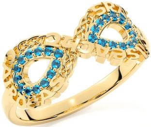 Topaz Gold Celtic Infinity Irish "Love, Loyalty, & Friendship" Ring
