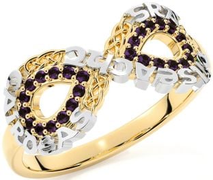 Alexandrite White Yellow Gold Celtic Infinity Irish "Love, Loyalty, & Friendship" Ring