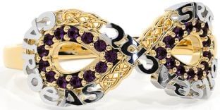 Alexandrite White Yellow Gold Celtic Infinity Irish "Love, Loyalty, & Friendship" Ring