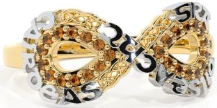 Citrine White Yellow Gold Celtic Infinity Irish "Love, Loyalty, & Friendship" Ring
