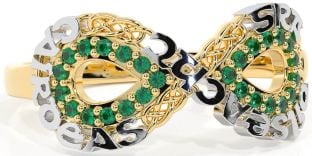 Emerald White Yellow Gold Celtic Infinity Irish "Love, Loyalty, & Friendship" Ring