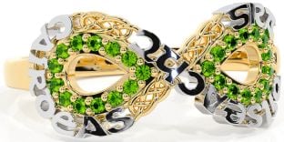 Peridot White Yellow Gold Celtic Infinity Irish "Love, Loyalty, & Friendship" Ring