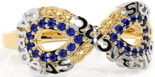 Sapphire White Yellow Gold Celtic Infinity Irish "Love, Loyalty, & Friendship" Ring