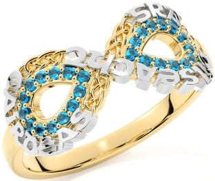 Topaz White Yellow Gold Celtic Infinity Irish "Love, Loyalty, & Friendship" Ring