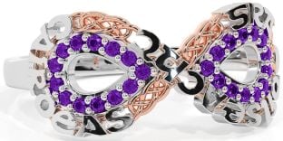 Amethyst Rose Gold Silver Celtic Infinity Irish "Love, Loyalty, & Friendship" Ring