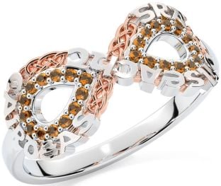 Citrine Rose Gold Silver Celtic Infinity Irish "Love, Loyalty, & Friendship" Ring