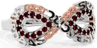 Garnet Rose Gold Silver Celtic Infinity Irish "Love, Loyalty, & Friendship" Ring