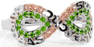 Peridot Rose Gold Silver Celtic Infinity Irish "Love, Loyalty, & Friendship" Ring