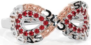 Ruby Rose Gold Silver Celtic Infinity Irish "Love, Loyalty, & Friendship" Ring