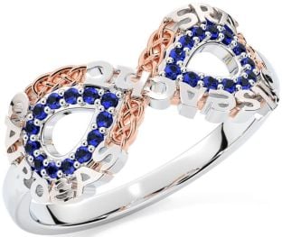 Sapphire Rose Gold Silver Celtic Infinity Irish "Love, Loyalty, & Friendship" Ring