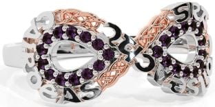 Alexandrite White Rose Gold Celtic Infinity Irish "Love, Loyalty, & Friendship" Ring