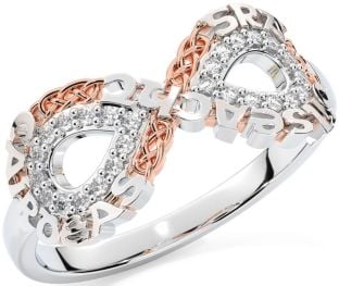 Diamond White Rose Gold Celtic Infinity Irish "Love, Loyalty, & Friendship" Ring