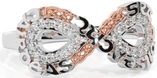Diamond White Rose Gold Celtic Infinity Irish "Love, Loyalty, & Friendship" Ring