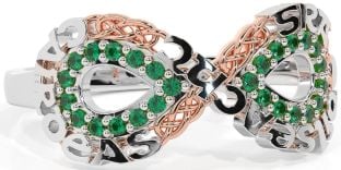 Emerald White Rose Gold Celtic Infinity Irish "Love, Loyalty, & Friendship" Ring