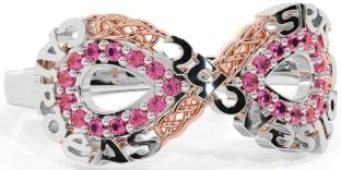 Pink Tourmaline White Rose Gold Celtic Infinity Irish "Love, Loyalty, & Friendship" Ring