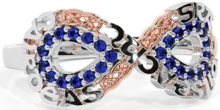 Sapphire White Rose Gold Celtic Infinity Irish "Love, Loyalty, & Friendship" Ring
