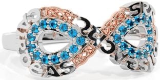 Topaz White Rose Gold Celtic Infinity Irish "Love, Loyalty, & Friendship" Ring