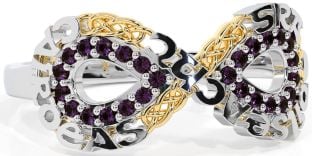 Alexandrite White Yellow Gold Celtic Infinity Irish "Love, Loyalty, & Friendship" Ring