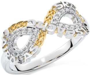 Diamond White Yellow Gold Celtic Infinity Irish "Love, Loyalty, & Friendship" Ring