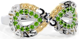 Peridot White Yellow Gold Celtic Infinity Irish "Love, Loyalty, & Friendship" Ring