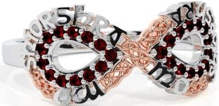 Garnet Rose Gold Silver Celtic Infinity Irish "My eternal love" Ring