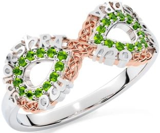 Peridot Rose Gold Silver Celtic Infinity Irish "My eternal love" Ring