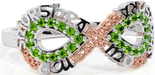 Peridot Rose Gold Silver Celtic Infinity Irish "My eternal love" Ring