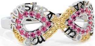 Pink Tourmaline Gold Silver Celtic Infinity Irish "My eternal love" Ring