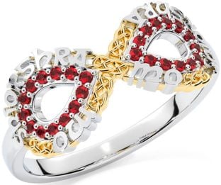 Ruby Gold Silver Celtic Infinity Irish "My eternal love" Ring