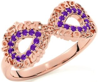 Amethyst Rose Gold Silver Celtic Infinity Irish "My eternal love" Ring