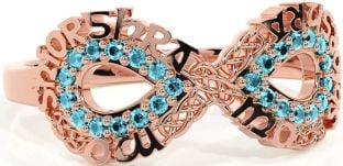 Aquamarine Rose Gold Silver Celtic Infinity Irish "My eternal love" Ring