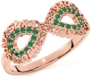 Emerald Rose Gold Silver Celtic Infinity Irish "My eternal love" Ring